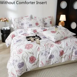 Boho Floral Bedding Queen Cotton Duvet Cover Set Vintage Pink Flower Breathable Soft Lightweight Bed Set Aesthetic Home Decor 3 Pcs comfortable