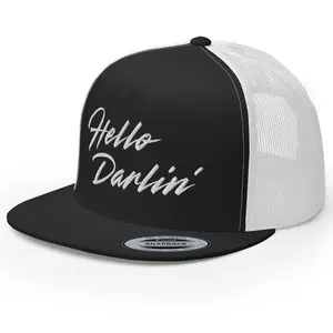 RIVEMUG NG Hello Darlin Embroidered Flat Bill Trucker Hat High Crown Adjustable Cap