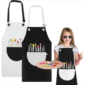 P-GCS07    2 Pack Children's Apron, Adjustable Waterproof Art Apron with Pockets, Girls Boys Bib Aprons for Kids Painting Crafting Cooking Baking Art Gardening(Gray and Black)