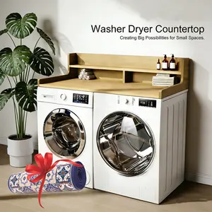 2-Tier Washer Dryer Countertop with Adjustable Shelf, Spacious Laundry Room Storage for Folding Clothes and Efficient Organization, Includes Printed Waterproof Mat, gift for Mother's day