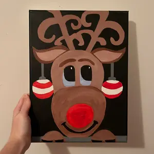 JACKIES.PAINTINGS + Rudolph Holiday Canvas Painting - Original Artwork Featuring Rudolph and Holiday Theme bedroom wall accessories house