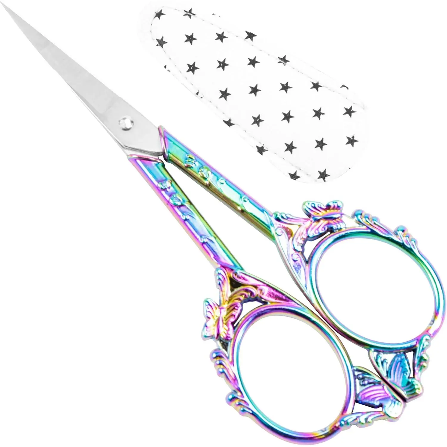 1 Pair Small Stainless Steel Embroidery Scissors - Vintage Peacock and Flora Design, Cute Comfortable Handles, Sturdy Tips, Leather Cover, Precise Cutting Tool, 4.5*2.2 inch, 1.31 oz Craft Supplies Gift for Experienced Seamstresses, Small Scissors, Easy T