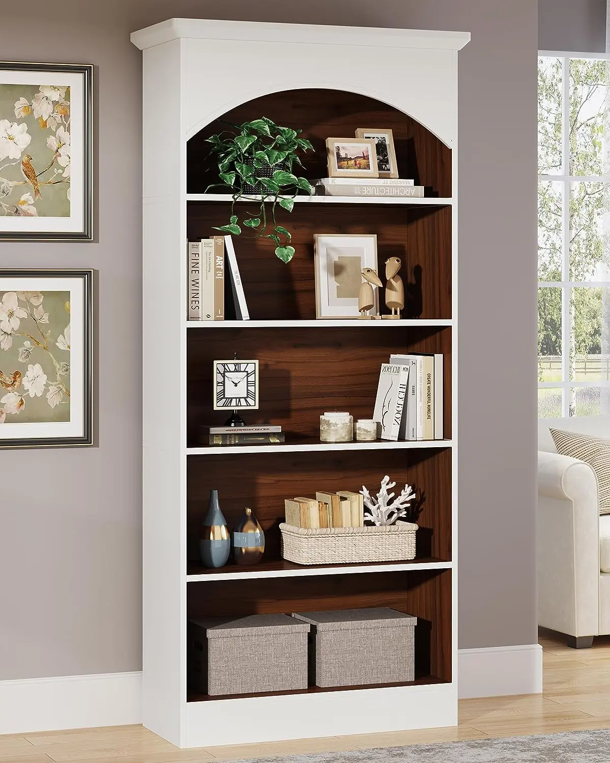 Tribesigns 70.9" 5-Shelf Tall White Bookcase for Living Room,Home Office