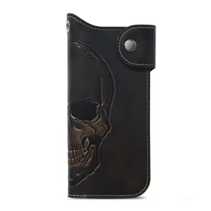 House of Jack Co Snap Skull Grommet Long Bifold Wallet with Leather Backing and Skull Design