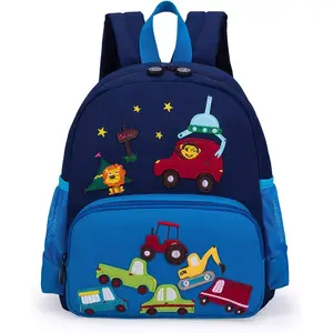 F-CPB44  Cute Zoo Little 3d Backpack Kids Backpack for Boys and Girls Toddler Backpack Waterproof Preschool (Blue Car)