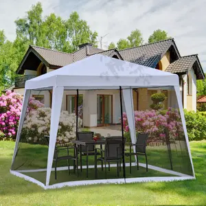 10'x10' Outdoor Party Tent Canopy - Gray Patio Gazebo with Zippered Mesh Sidewalls, UPF 50+ UV Protection, Waterproof Top for Backyard BBQs, Garden Weddings, Camping