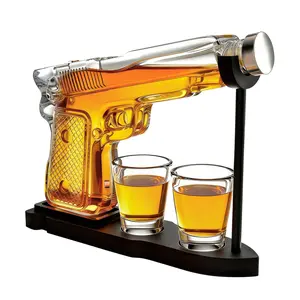 Gifts for Men Dad, 9 Oz Whiskey Gun Decanter Set, Unique Dad Birthday Gift Ideas from Daughter Son, Retirement Bar Stuff Gift for Father Him Brother, Pistol Dispenser for Liquor Vodka - Shot Glasses