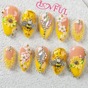 Lovful Almond Regular Length 1'' Elaborate Handmade Acrylic Press-On Nails | 10PCS Reusable,Salon Quality,H30-H343 Glitter Rhinestones #DealsForYouDays
