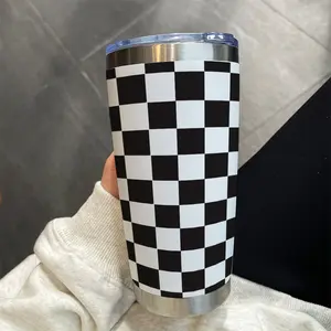 Loyr 20oz Plaid Durable Insulated Stainless Steel Tumbler with Lid, Simple Pattern, Women's Christian Gift, Suitable for Cold and Hot Drinks, Home Use, Outdoor Sports, Drinkware