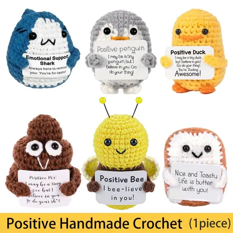 Handmade Knitted Plant Decorations, Gift Set with Encouragement Cards, Positive Messages, Perfect for Halloween, Christmas Gifts, Stocking Stuffers, Handmade Crochet Penguin, Handmade Crochet Duck, Amigurumi Stuffed Animal, Animal Figures, Craftsmanship