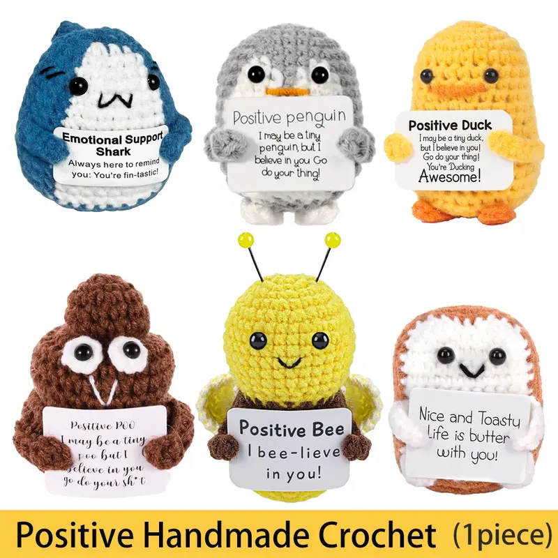 Handmade Knitted Plant Decorations, Gift Set with Encouragement Cards, Positive Messages, Perfect for Halloween, Christmas Gifts, Stocking Stuffers, Handmade Crochet Penguin, Handmade Crochet Duck, Amigurumi Stuffed Animal, Animal Figures, Craftsmanship