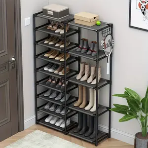 9-Tier Shoe Rack, Large-Capacity Organizer for 24-35 Pairs, Free-Standing Boot Rack with Hooks, Durable Metal Material for Garage, Entryway & Closet - Footwear Storage