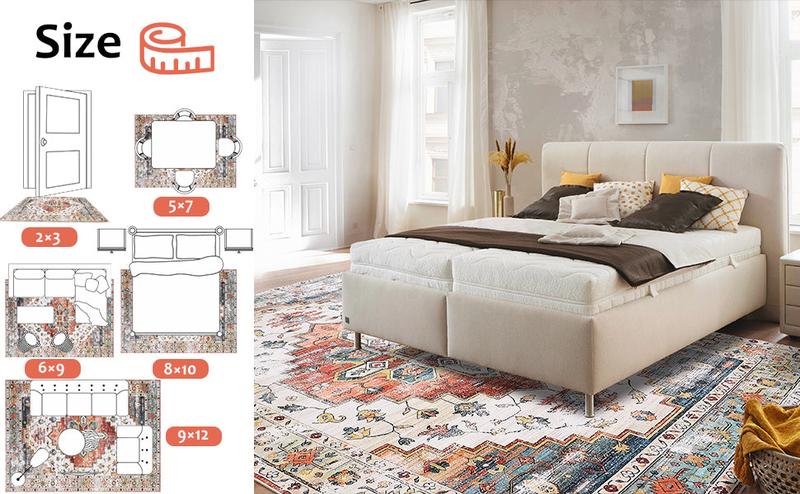 【GARVEE】Boho Vintage Washable Rug - Soft Non-Slip Polyester - 4x6 to 9x12 Sizes - Ideal for Bedroom, Laundry Room, or Kitchen - Zero Shedding Design