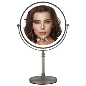 9" Large Lighted Makeup Mirror, 1X/10X Magnifying Mirror with Light, 3 Colors Brightness Adjustable, Rechargeable Double Sided Vanity Mirror with 80 LED Lights Grey