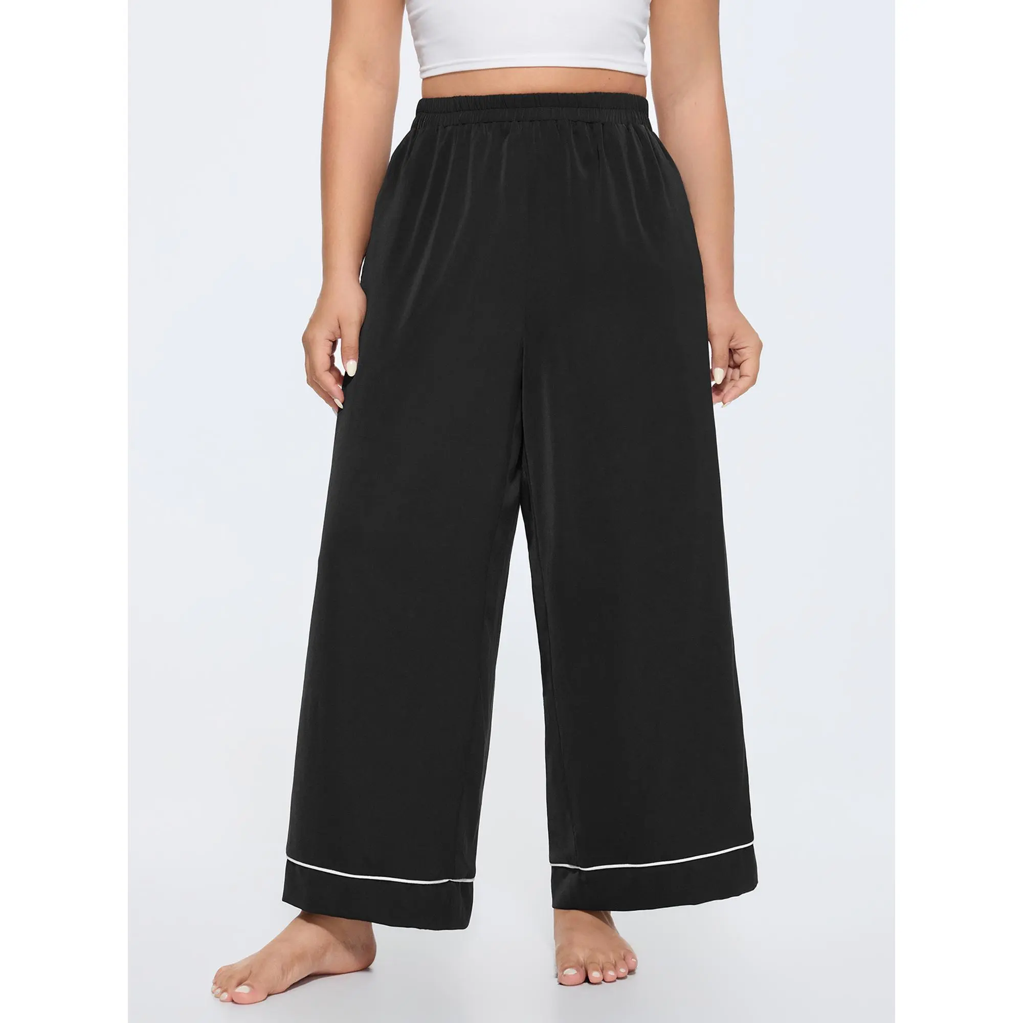 BLOOMCHIC Plus Size Lady's Polyester Ruffled Drawstring Waist Flowy Jumpsuit Bottom Garment [M-6X] - 2026 Summer Vibes, Smooth Fabric Summerfinds
