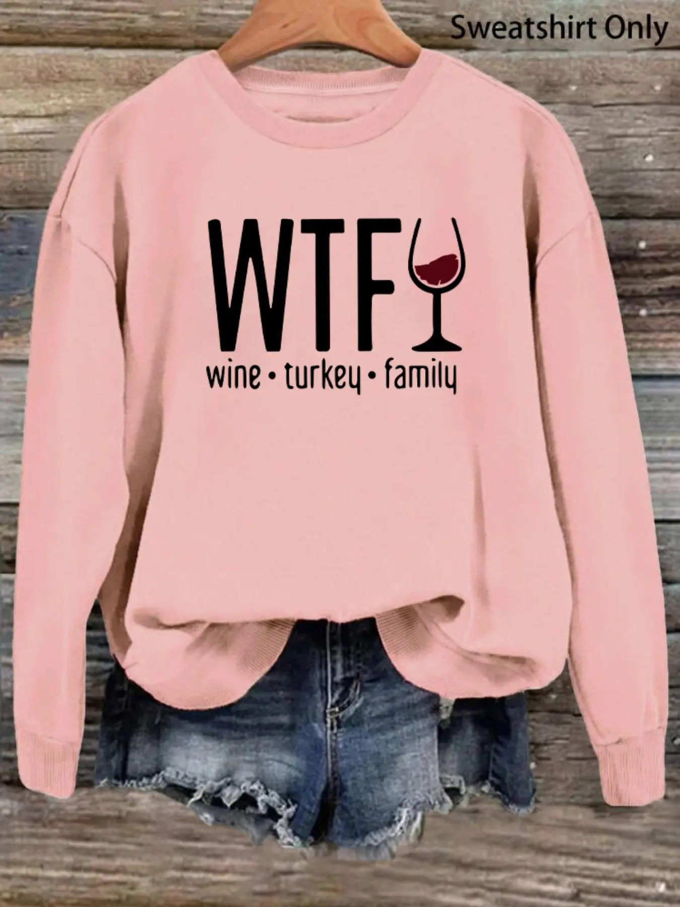 Women's Wine Glass & Letter Print Drop Shoulder Sweatshirt, Casual Long Sleeve Round Neck Pullover for Daily Wear, Ladies Clothes for All Seasons