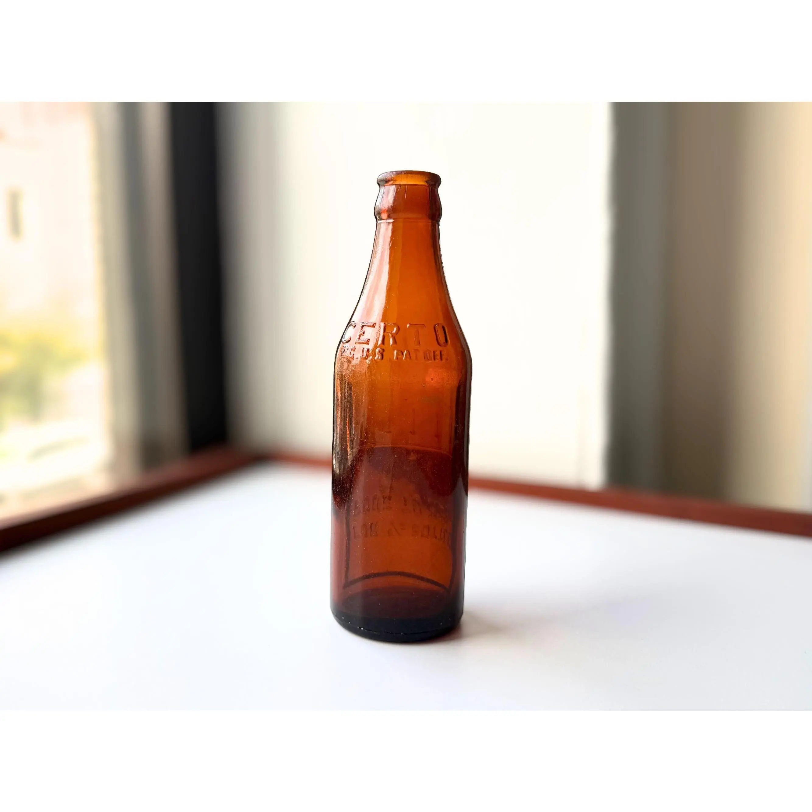 Certo Fruit Pectin Bottle – 1949 Amber Glass Inverted Pour Guide