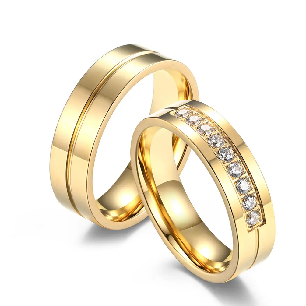 Couple's Wedding Band Set, Minimalist Titanium Steel Rings with Diamond Accent, Tarnish-Resistant Unisex Engagement Promise Jewelry, No, Wedding Ring Sets, Tarnish Proof Jewelry, Unisex Wear, Set Of 2