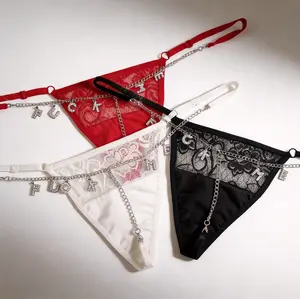 Women's Rhinestone Crystal & Silver Letter G-String Thongs - Comfortable Soft Cotton Lace Bridal Panties for Party, Role Play & Special Occasions, Breathable
