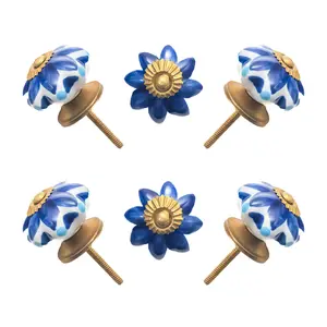 Elegant Blue & white Multi-Lobed Ceramic melon Knobs with Gold Accents (Set of 6) - 1.75 Inch – CDNY