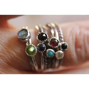 Set of 5 Gemstone Stackable Rings Mix and Match Sterling Silver