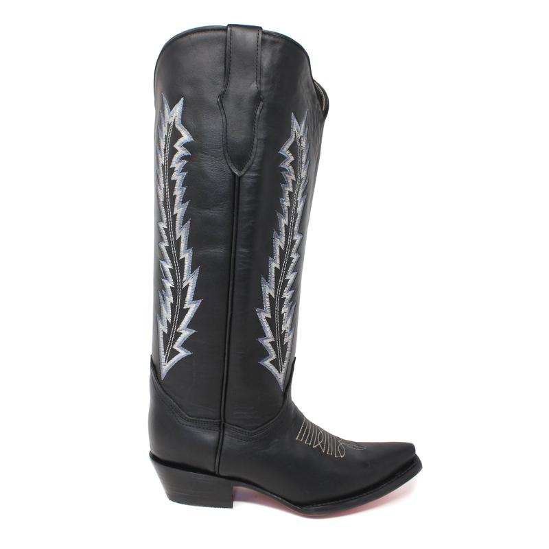 Ranchers Women's Leather Knee-High Wide Calf Cowboy Boots - Black