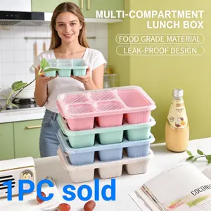 Portable Snack Box with Lid, 5 Compartment Leak Proof Sealed Container, Reusable Food Storage, Perfect for Work Travel Camping