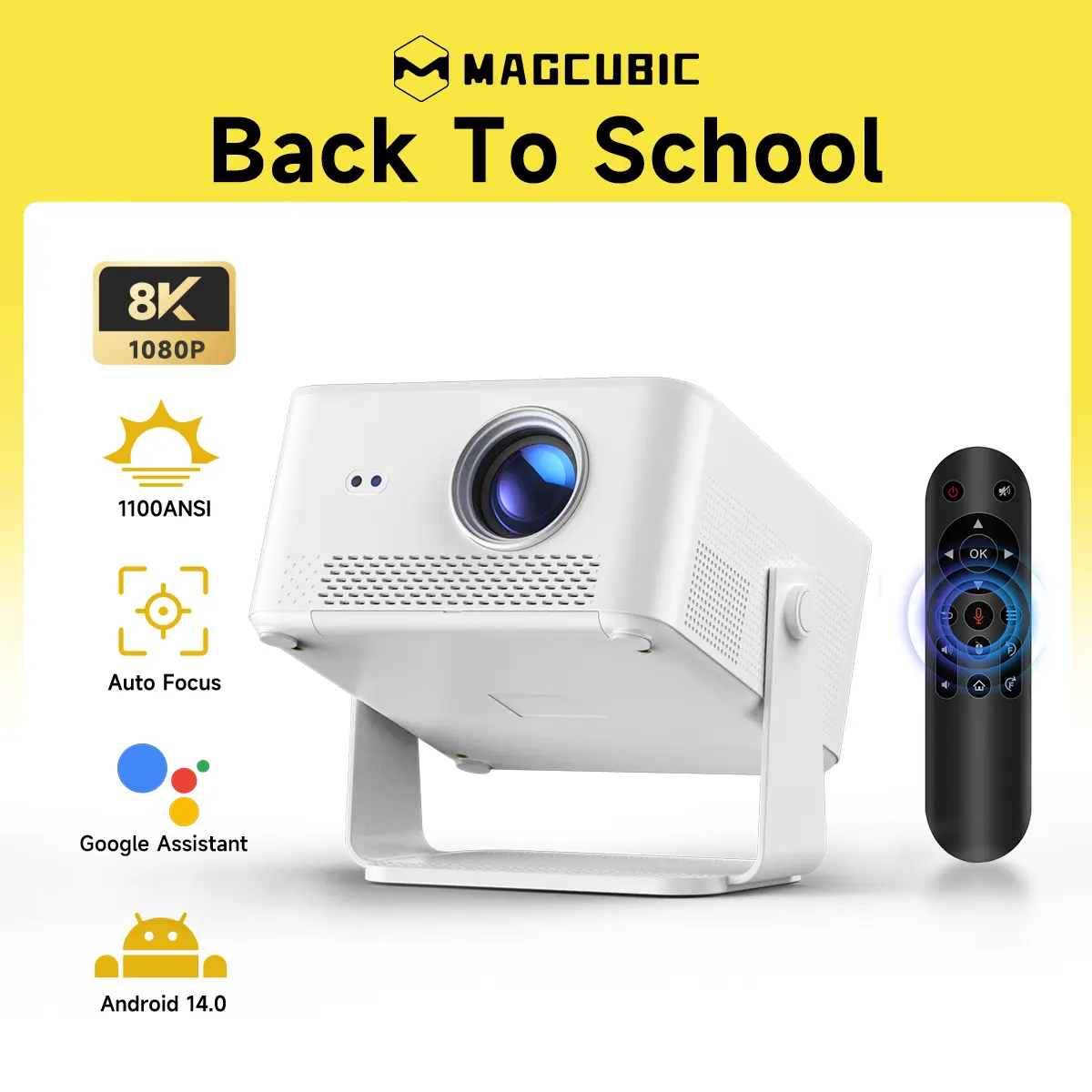 Magcubic HY450Max Projector 1100ANSI 8K Decode Auto Focus 12W Speaker HDR10+ Android 14.0 Dual WiFi6 BT5.4 Fully Automatic Keystone 1.0:1 Throw Ratio Screen Recognize & Automatic Obstacle Avoidance Home Cinema, Movie, Audio #TikTokShopBackToSchool