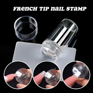 French Tip Nail Stamp Clear Silicone Stamping Jelly with Scraper Nail Nail Stamping Plates Tansfer Stamp