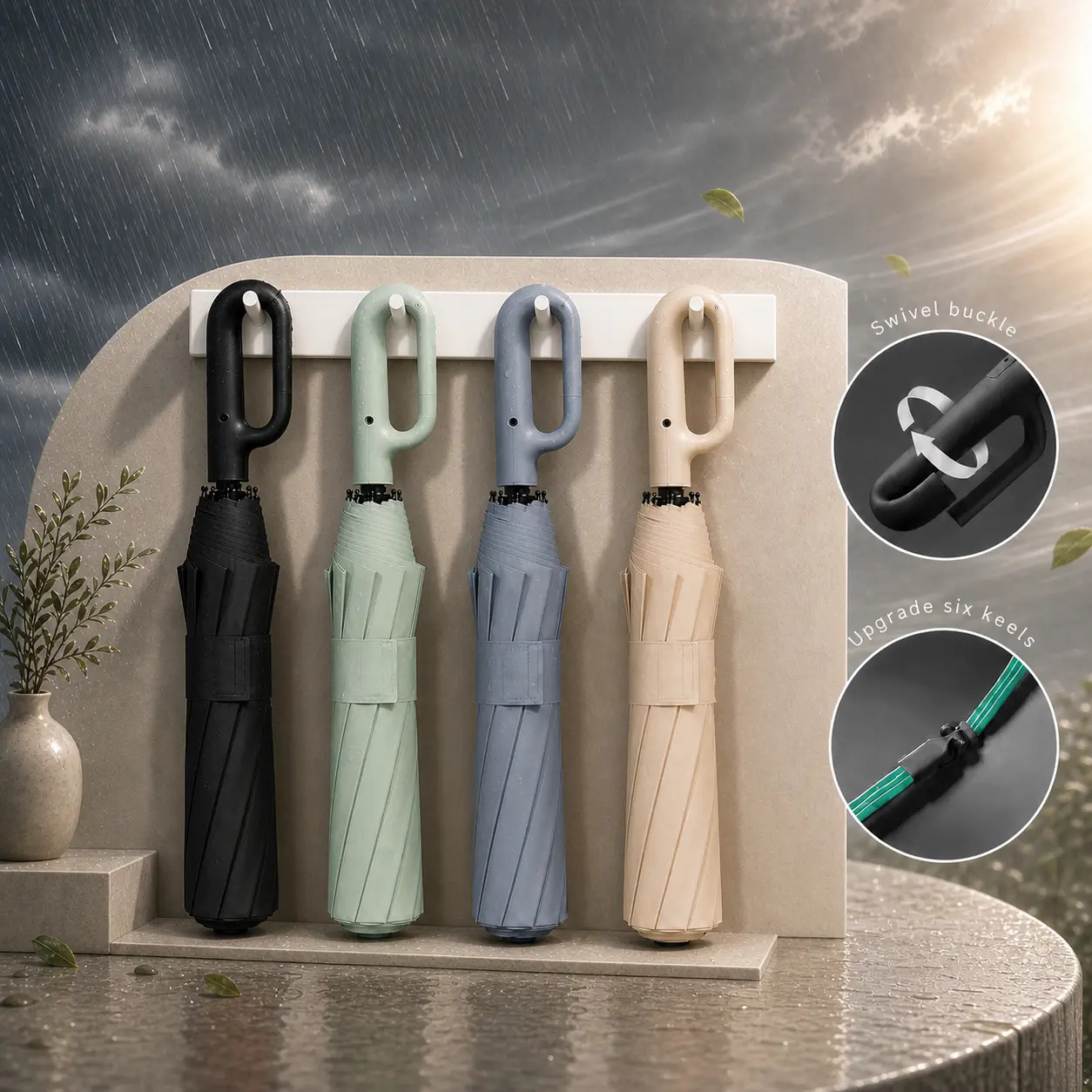 Automatic Open & Close Folding Umbrella, Reinforced 3+3 Frame, Waterproof Windproof Sun Protection, Lightweight Portable Umbrella for Men & Women, Rain & Shine, Earth Day, Valentines Day, Mother's Day