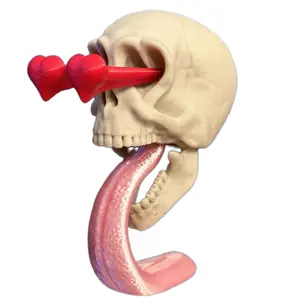 Skull Figurine Valentine’s Day 6.5”  with shiny pink tongue and Red heart eyes in 11 color combo options! Gift to your loved one to show them how crazy you are over them or display it at your desk!