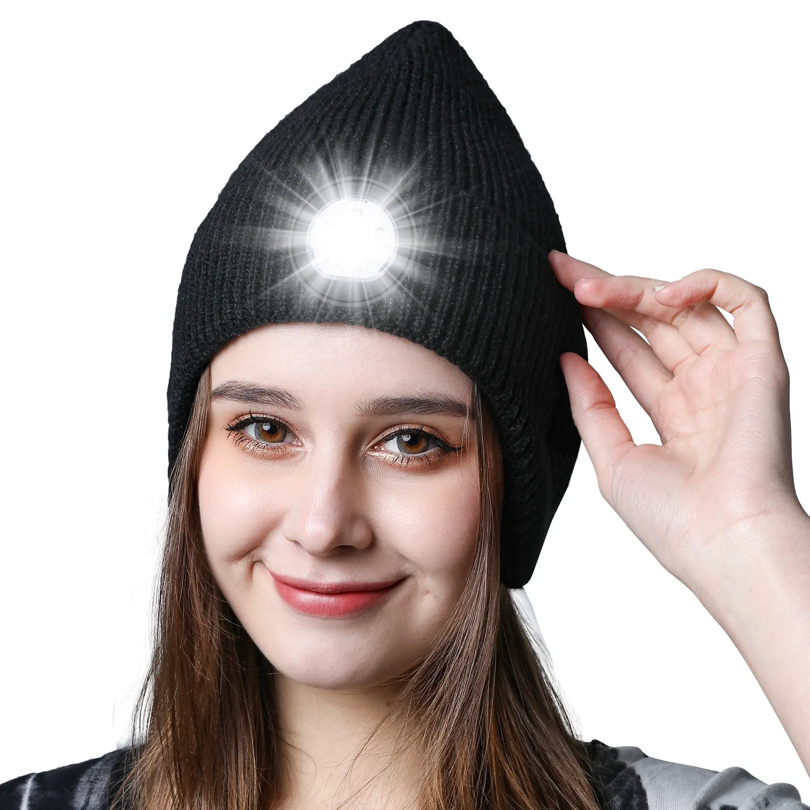 TR-L1 LED Beanie Hat for Winter Outdoor | USB-C Rechargeable Adjustable Lighting, Thermal Ear Flap for Night Hiking Camping, Christmas Stocking Stuffer & Acrylic Wool Blend