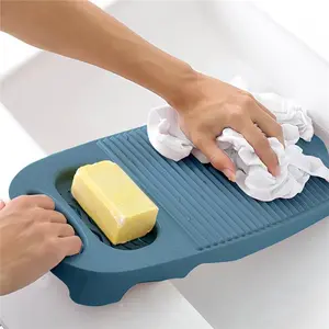 Wash Board, Washboard for Hand Washing Clothes, Plastics Laundry Scrub Board Household With Holder Portable (A-Navy blue)
