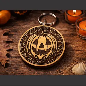 Pumpkin - wood laminate keychain with stainless steel hardware
