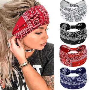 Women's 4-Piece Fashion Full-Print Multicolor Headbands, Bohemian Style Hair Accessories for Sports Yoga Makeup Spa, Boho Headbands