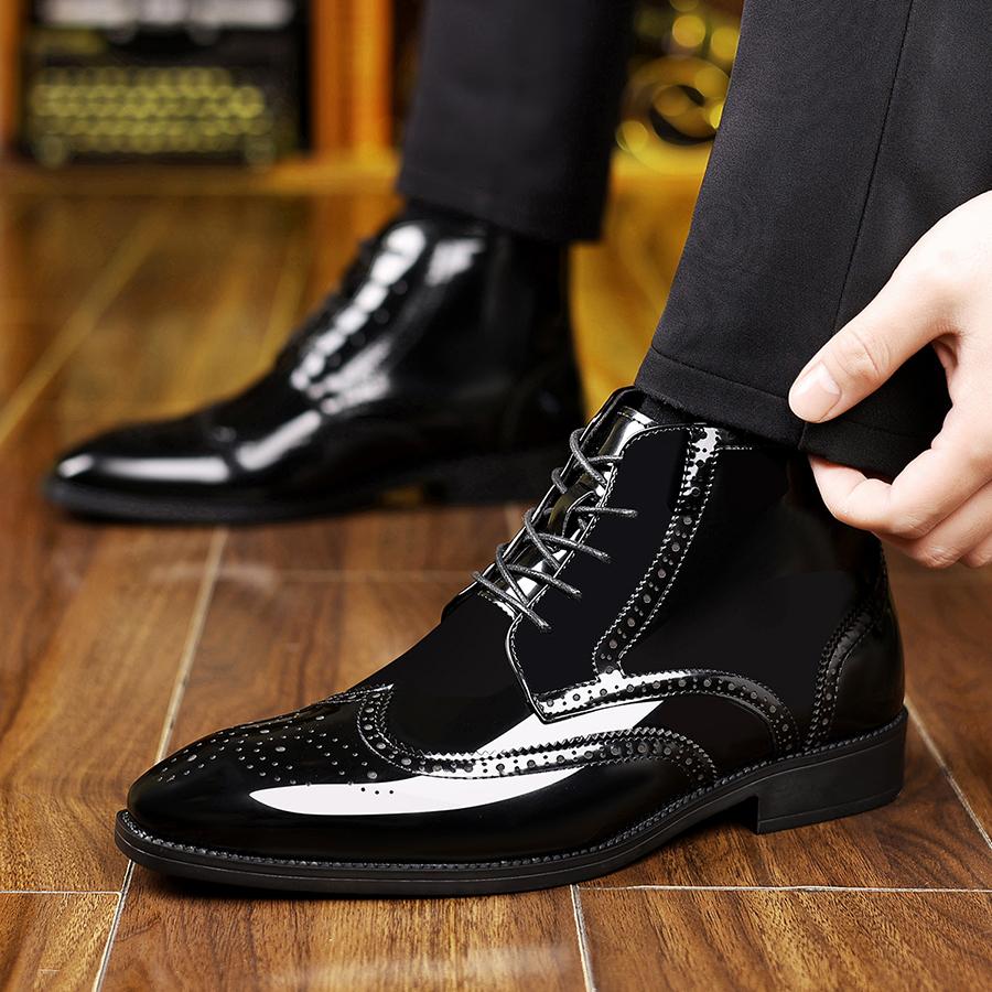 Men's mid-top wingtip Oxford formal shoes - Patent leather finish, Brogue details, fashionable and comfortable, suitable for business and formal events