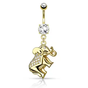 Diamond Elephant Belly Ring Surgical Steel 14 Gauge Hypoallergenic Jewelry Unique Style 10mm Bar Length