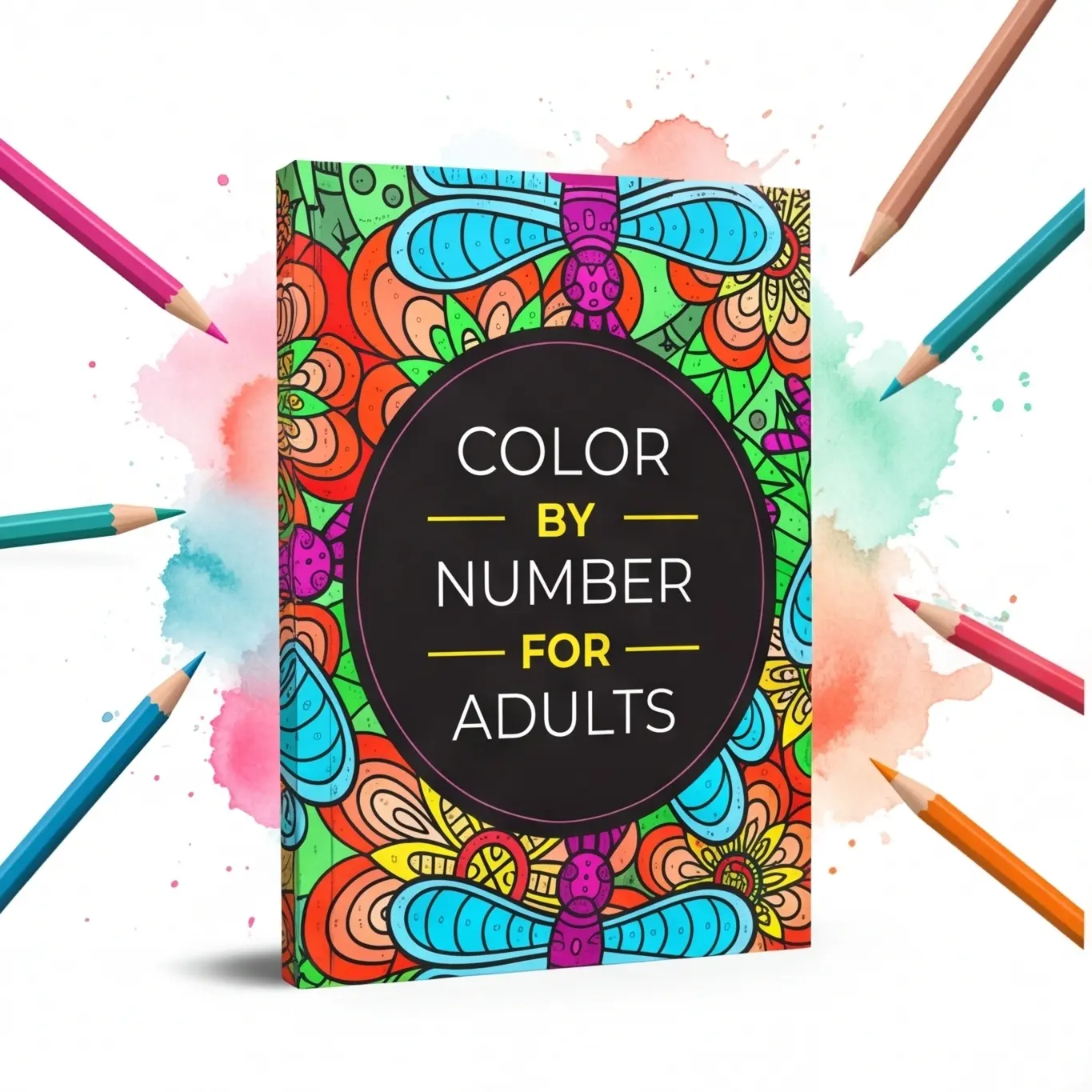 Color by Number Art Book for Adults, 75 Flowers, Animals, Mandalas & Nature Designs, Colouring Book Only