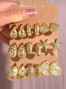 Vintage Ocean Theme Shell Stud Earrings Set, Stud Earring Jewelry, Elegant Beach Vacation Gift, Perfect Daily Wear for Her (no Card Included)