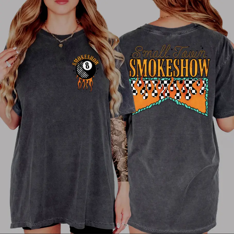 Small Town Smoke Show Flames Tee, vintage crewneck sweatshirts, western outfit women, cowgirl outfits, western clothing stuff tops, country concert outfits, western style clothes