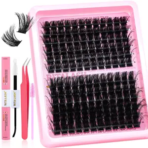 RITALASH 144PCS Lash Clusters Kit 200D Lash Clusters Kit 12-22mm Volume Eyelash Clusters D Curly Cluster Eyelash Extensions 3D Wispy Lashes Cluster DIY Lash Extension Kit(200D-12-22MIX Thick Kit)