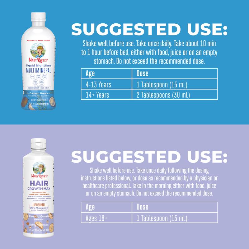 MaryRuth's Hair Growth + Nighttime Routine Bundle - Hair Growth Max Liposomal & Liquid Nighttime Multimineral