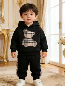 Baby Boys' Spring & Fall Fleece Hooded Bear Long Sleeve Top and Pants Set, Outfits, Casual for Infants, Comfortable, Cozy and Stylish, Baby Boy Clothes