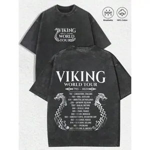 Washed T-shirt Viking World Tour T-Shirt, Double-Sided Longship Tour Dates Tee, Norse Viking Raids Shirt, Unisex Warrior Gift