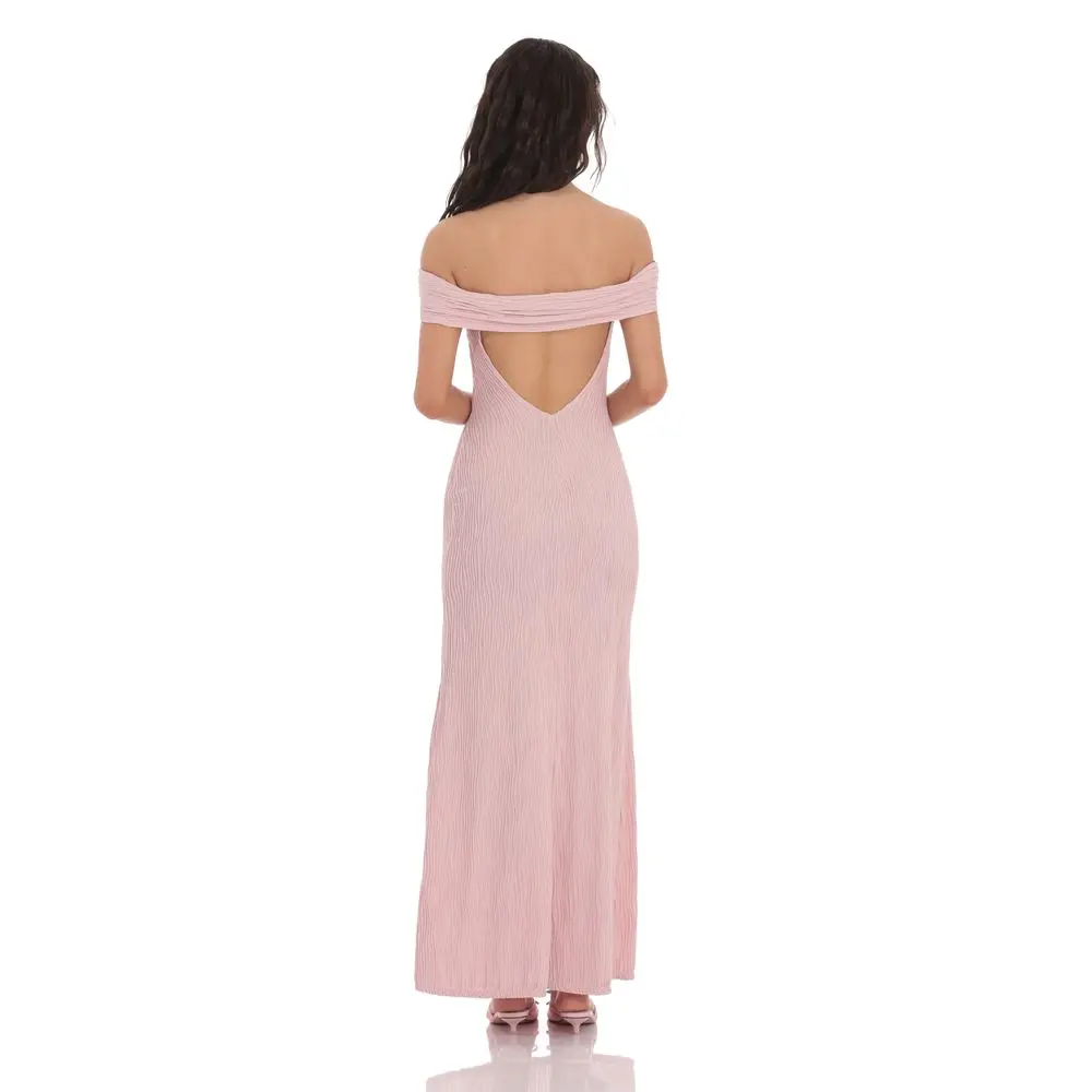 strapless open back dress Blush Pink Off-Shoulder Chiffon Gown –vintage Princess Aesthetic Outfit Pink / S
