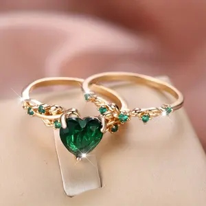 2pcs Elegant and Exquisite Heart Shaped Ring Set for Valentine's Day, Wedding, Engagement and Proposal