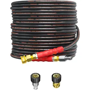 Pressure Washer Hose 50FT, 4200PSI Wire Braid Washer Extension Hose 1/4 Inch High Tensile, Kink Resistant Hose with 3/8 Quick Connect