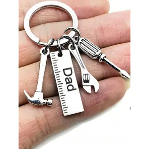 Men's Fashion Creative Letter Pattern Craftsmanship Keychain, Trendy Durable Stainless Steel Keychain Pendant, Hammer Wrench Screwdriver Shape Design Keychain, Gift