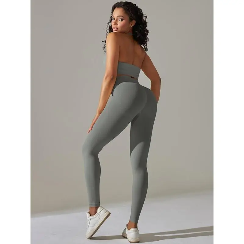 Women's Solid Crop Sports Vest & High Waist Leggings Tracksuit Set, Sporty Casual Breathable Comfortable Outfits for Yoga Gym Workout Running, Ladies Sportswear for All Seasons Women's Solid Crop Sports Vest & High Waist Leggings Tracksuit Set, Sporty Casual Breathable Comfortable Outfits for Yoga Gym Workout Running, Ladies Sportswear for All Seasons