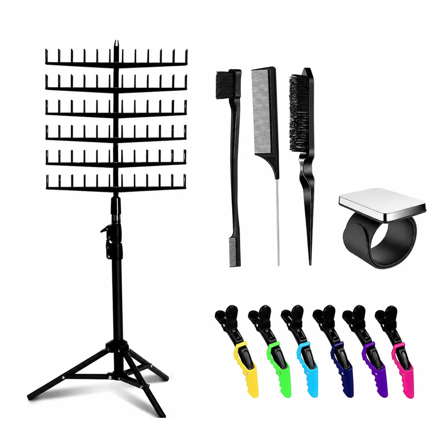 Professional T-Shaped 144-Peg Hair Braiding Rack Stand - Plastic, Portable Salon Furniture with Adjustable Tripod Base, Hair Extension Storage Organizer